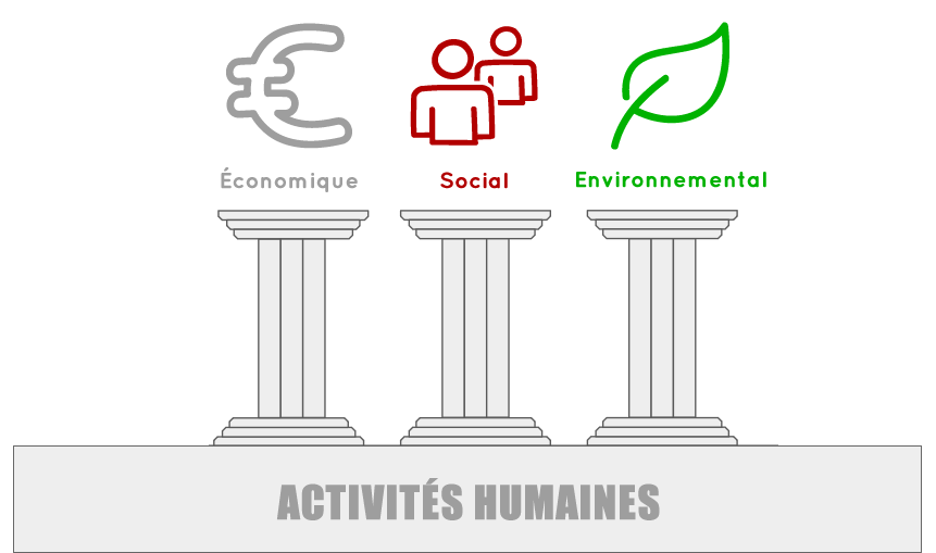 Les trois piliers du développement durable : économique, social et environnemental.
